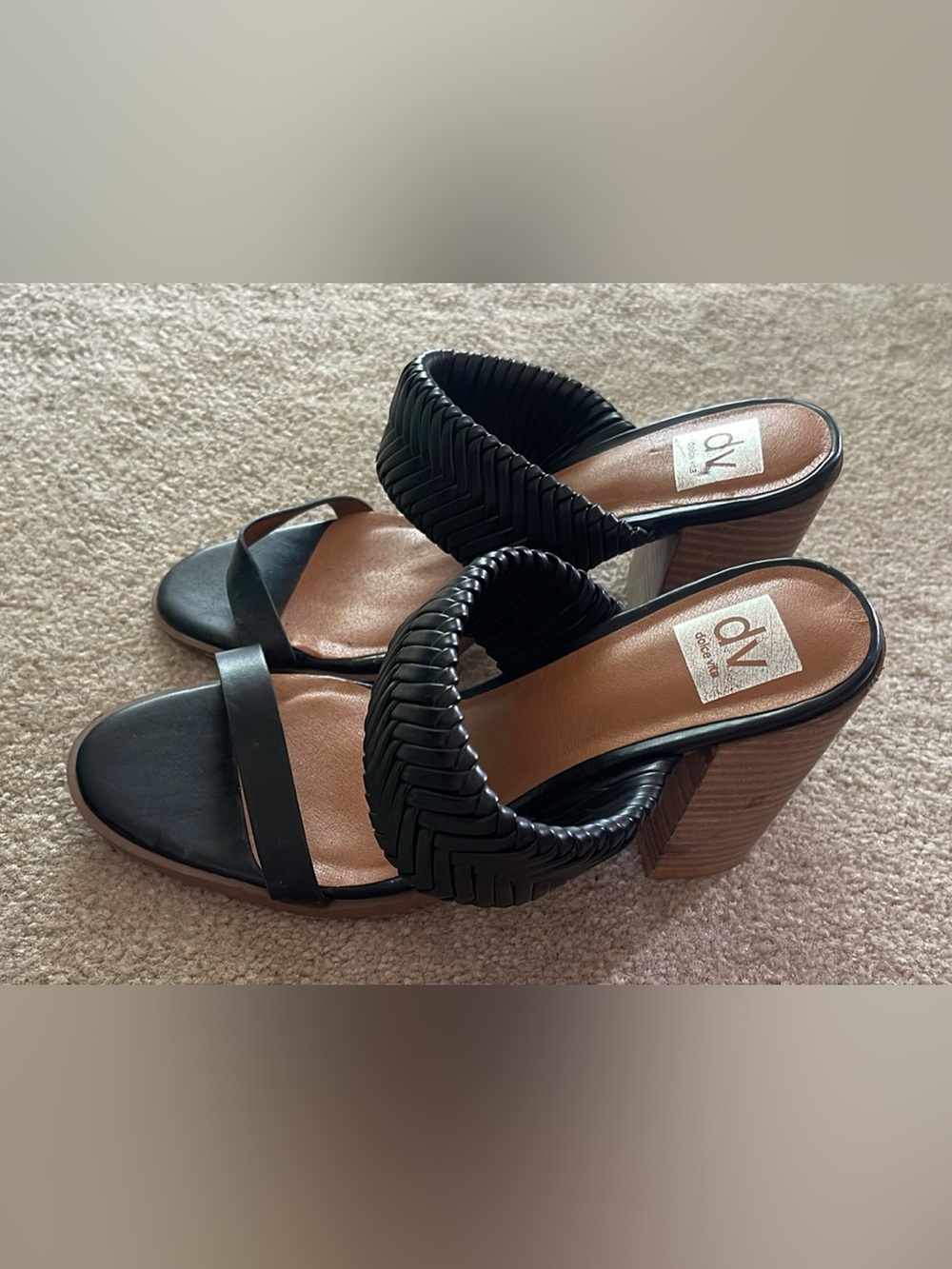 DV by Dolce Vita Black Braided Leather Block Heel Sandals